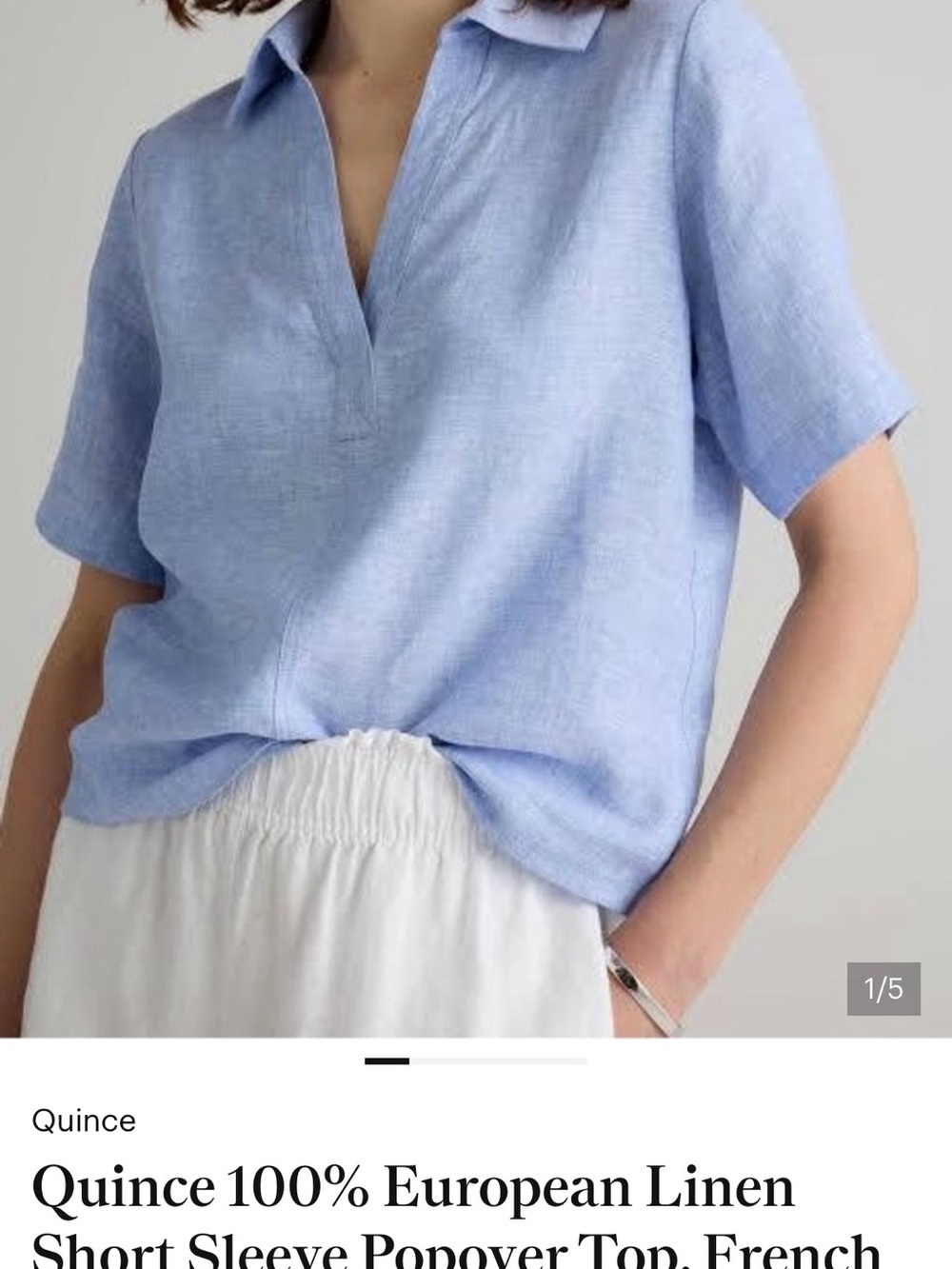 Quince Sky Blue Short Sleeve Linen Popover Shirt
